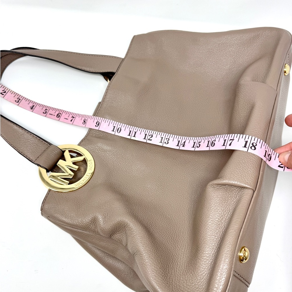 Michael Kors Fulton Large Shoulder Tote Tan Dark Dune Pebbled Leather Bag - Picture 12 of 14